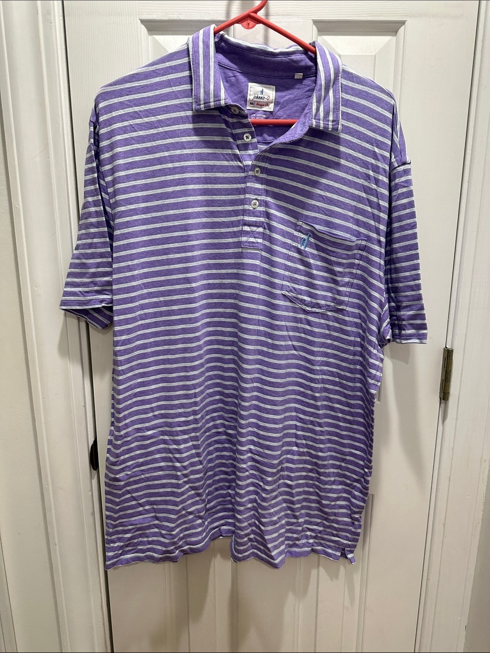 johnnie-O Purple and White Striped Polo Shirt